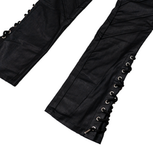 Load image into Gallery viewer, BLACK BOTTOM LACED WAX DENIM PANTS
