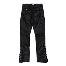 Load image into Gallery viewer, BLACK BOTTOM LACED WAX DENIM PANTS
