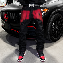 Load image into Gallery viewer, BLACK/RED &quot;LVSK&quot; EMBROIDERY DENIM
