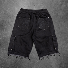 Load image into Gallery viewer, BLACK DENIM CARGO SHORTS

