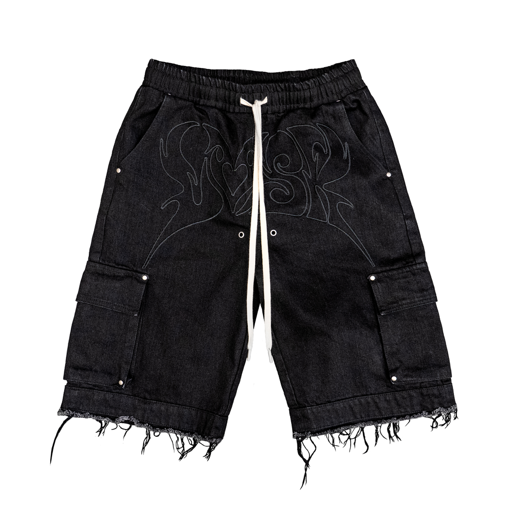 BLACK DENIM CARGO SHORTS